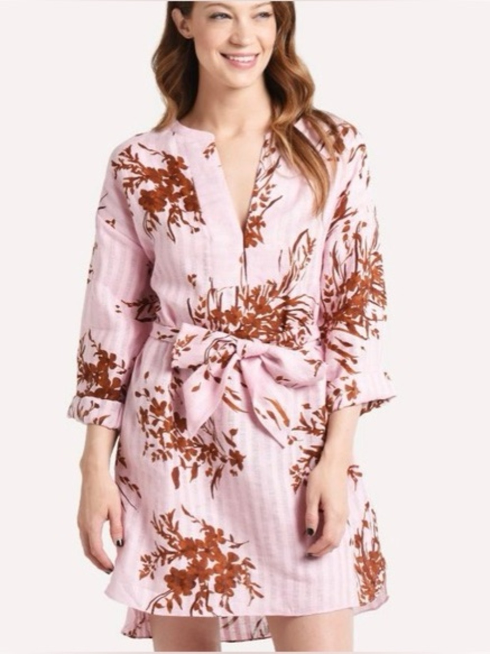 Joie Sunanda dress in a pink linen rust-brown floral print size XS